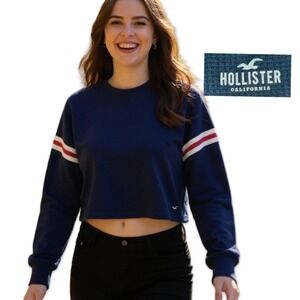 Y2K Hollister Sweater Oversized Waffle Knit Boyfriend Women's XS Navy Cropped